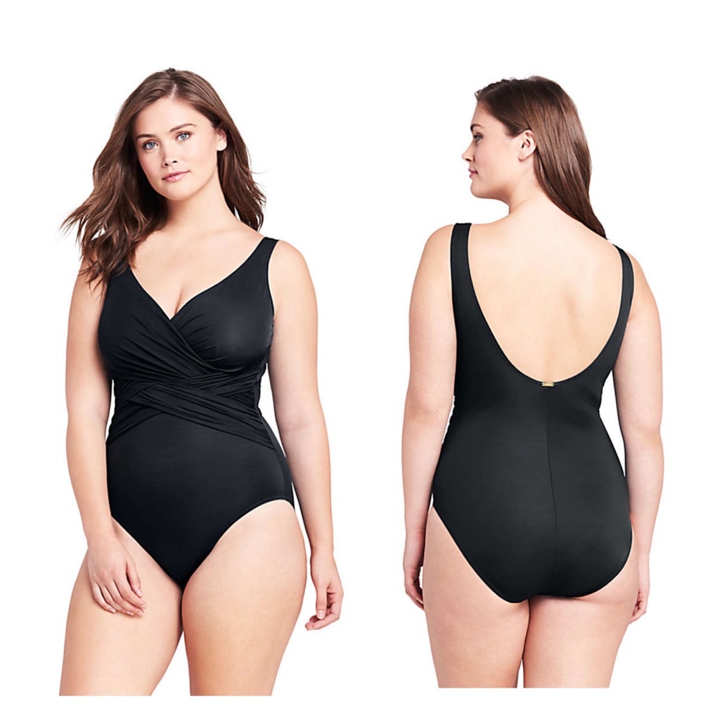 Lands end SLENDERSUIT one piece swimsuit wrap 10 D black - Picture 3 of 6